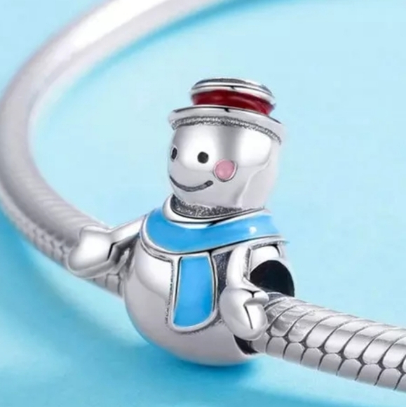 925 Sterling Silver Snowman Enamel Pendant Charm - Picture 6 of 6